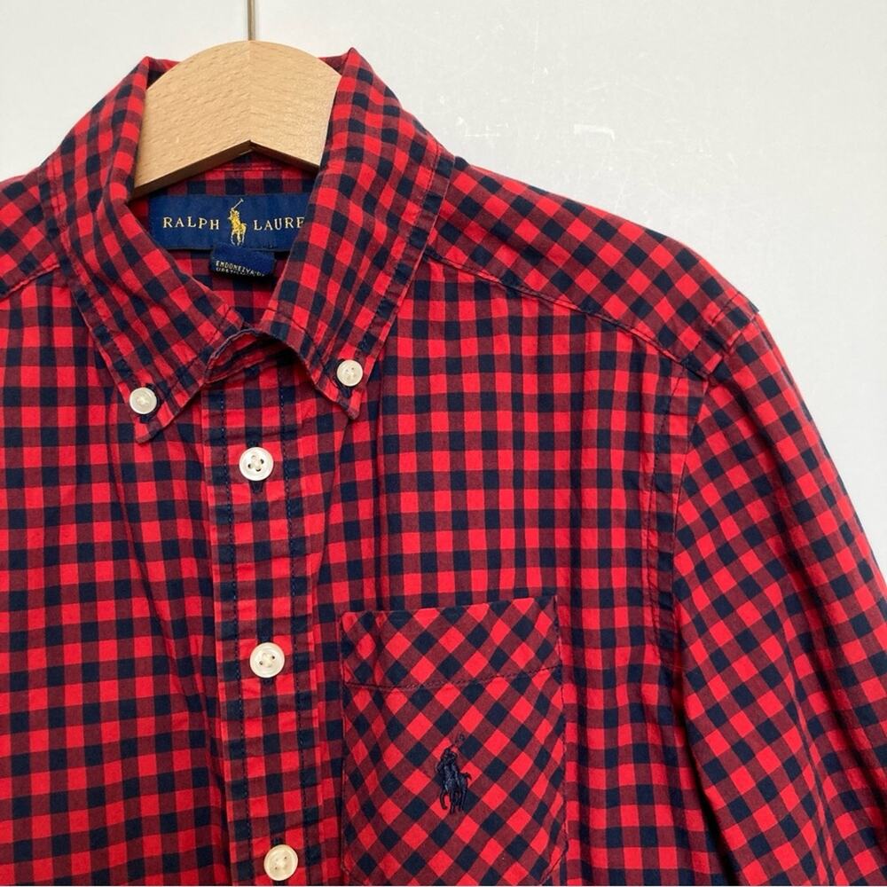 Ralph Lauren Gingham Button Down Boys Size 8 Red and Navy Blue - Picture 3 of 10